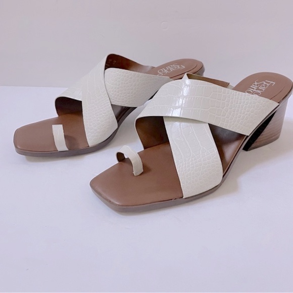 NWOB Franco Sarto Safia White Block Heel Sandals Size 12